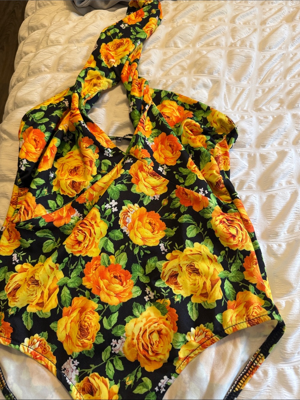 Zara Black Bodysuit with Yellow Rose Print